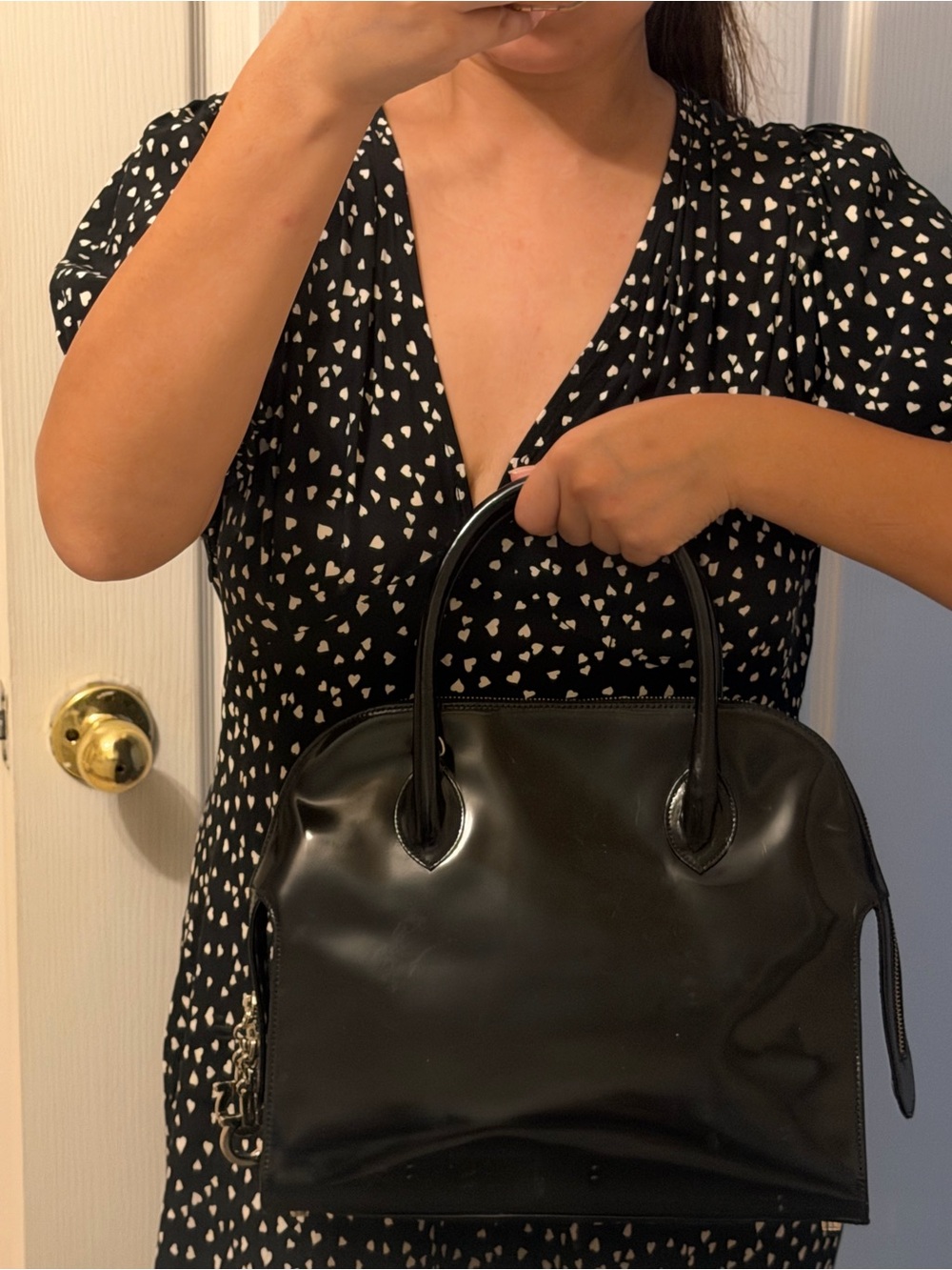 Salvatore Ferragamo Gancini Black Patent Leather Handbag Satchel - Picture 14 of 14